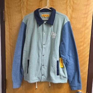 Round Two Fleece Snap Front Coach Jacket In Seagrass/Blue Men's L NWT